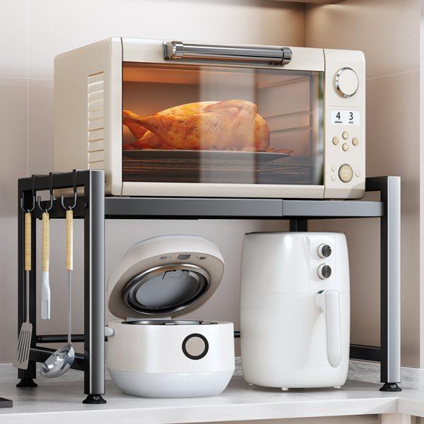 92N加宽伸缩厨房微波炉置物架收纳家用双层台桌面多功能烤箱电器