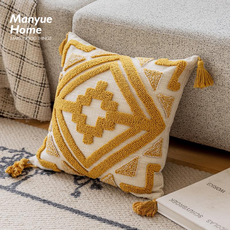 蔓越家 北欧ins风抱枕客厅沙发几何簇绒靠垫样板间圈绒靠枕抱枕套