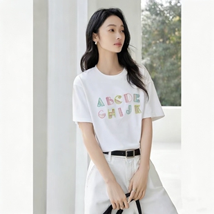 新美式 春夏季 字母刺绣工艺短袖 简约百搭T恤 甜甜专享