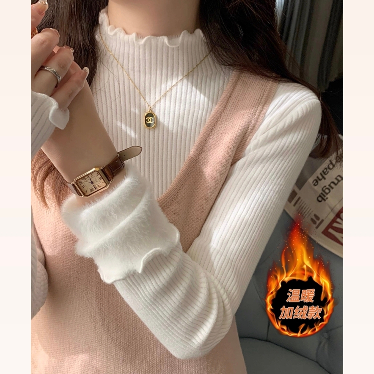 【甜甜专享】【入冬 人手1件】JU好搭配~加绒加厚木耳边百搭毛衣