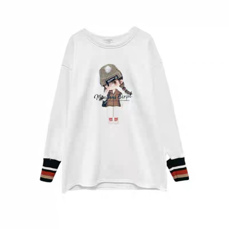 【甜馨专享】【可可爱爱】假两件白T~加绒加厚立体图案~超百搭