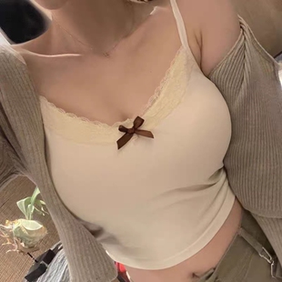 韩国东大门蕾丝花边蝴蝶胸吊带背心 自留款 甜甜圈专享