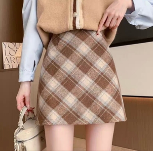 新款 暖冬时尚 加绒格子裙 毛呢加绒格子裙 甜甜专享
