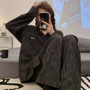 可外穿 春秋新款 睡衣女宽松两件套家居服休闲仿棉韩版 条纹开衫 套装