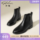 沙驰女鞋 加绒保暖低粗跟女靴通勤短靴 新款 简约时装 靴女冬季
