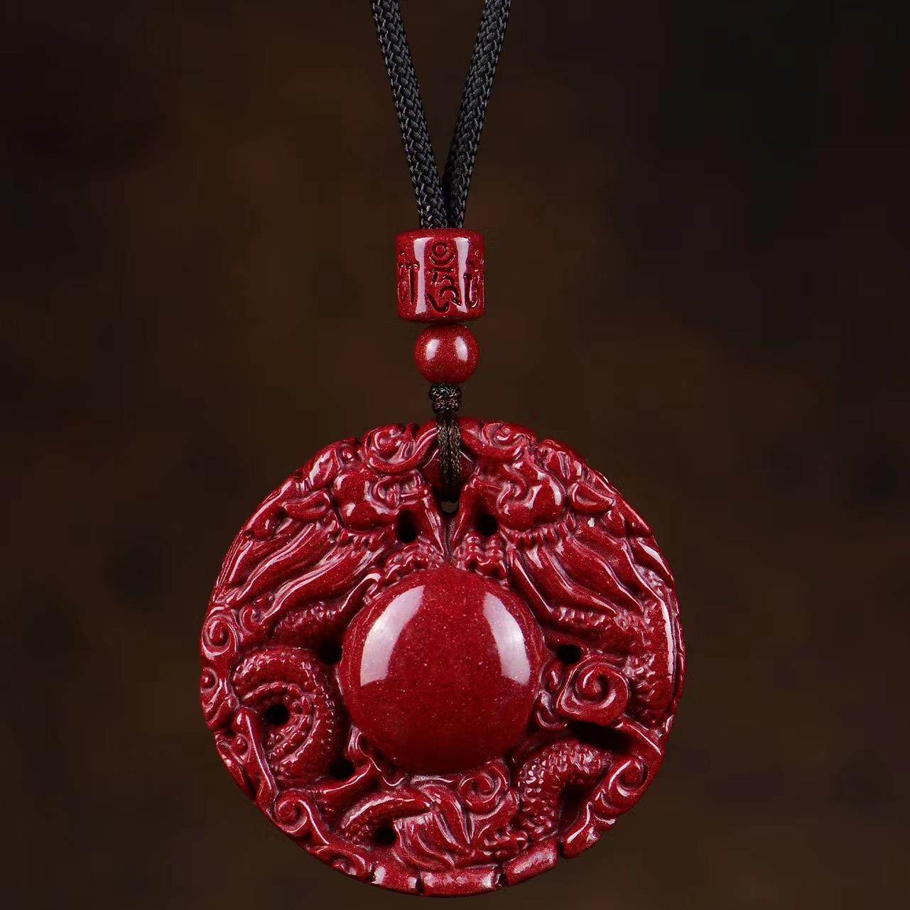 原矿朱砂双龙护珠吊坠高含量紫金砂纯手工民族风男女款招财挂件