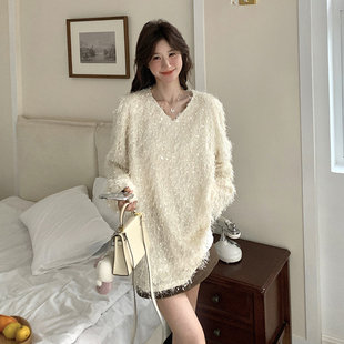 小香风闪闪亮片流苏设计感软糯上衣女名媛气质时髦宽松内搭打底衫