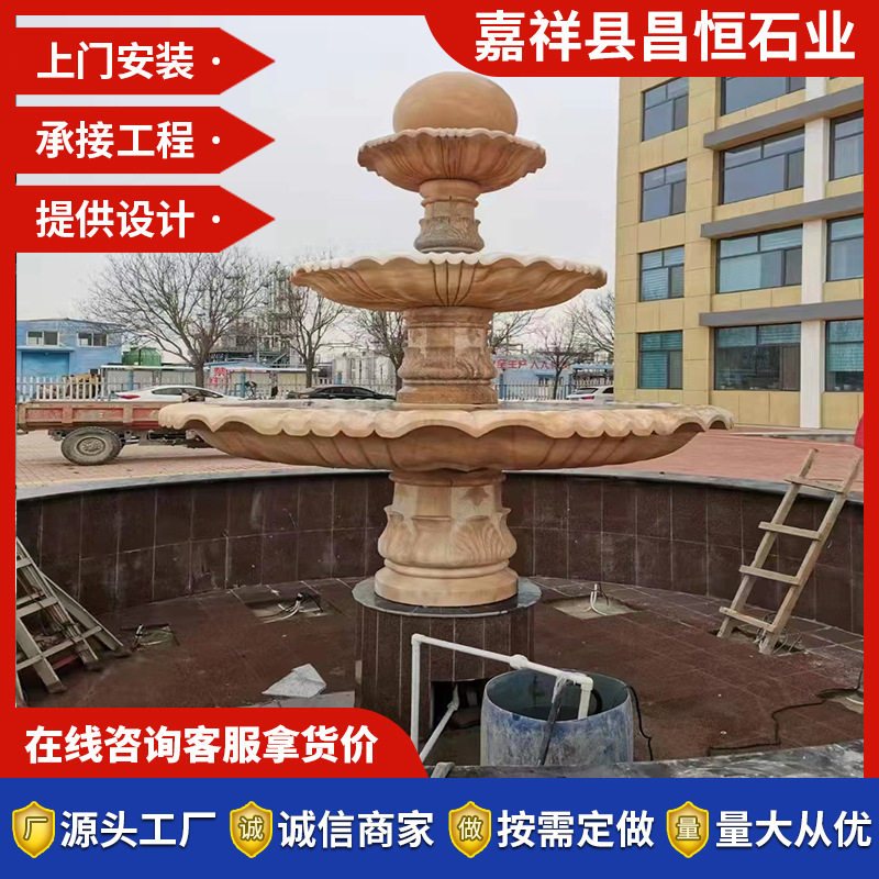 青石雕刻别墅小区景观喷泉雕塑