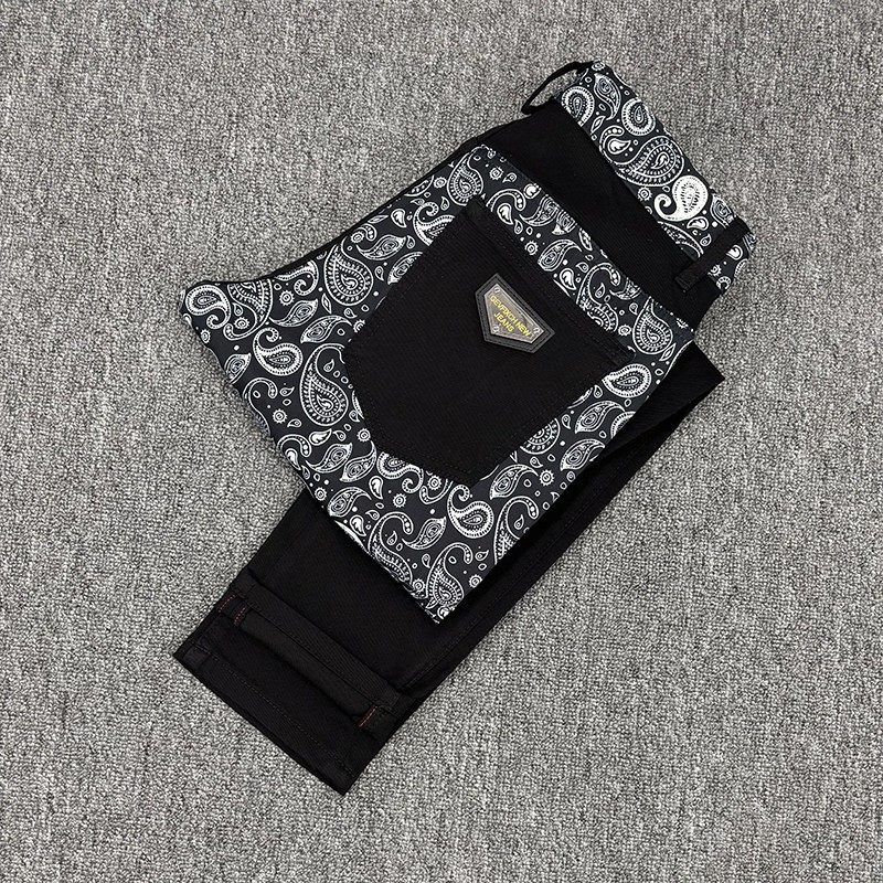 高端印花黑色牛仔裤男2025新款夏天超火薄款个性花纹修身烟管裤子,男装,牛仔裤,淘宝优惠券,粉丝福利购,淘宝优惠卷