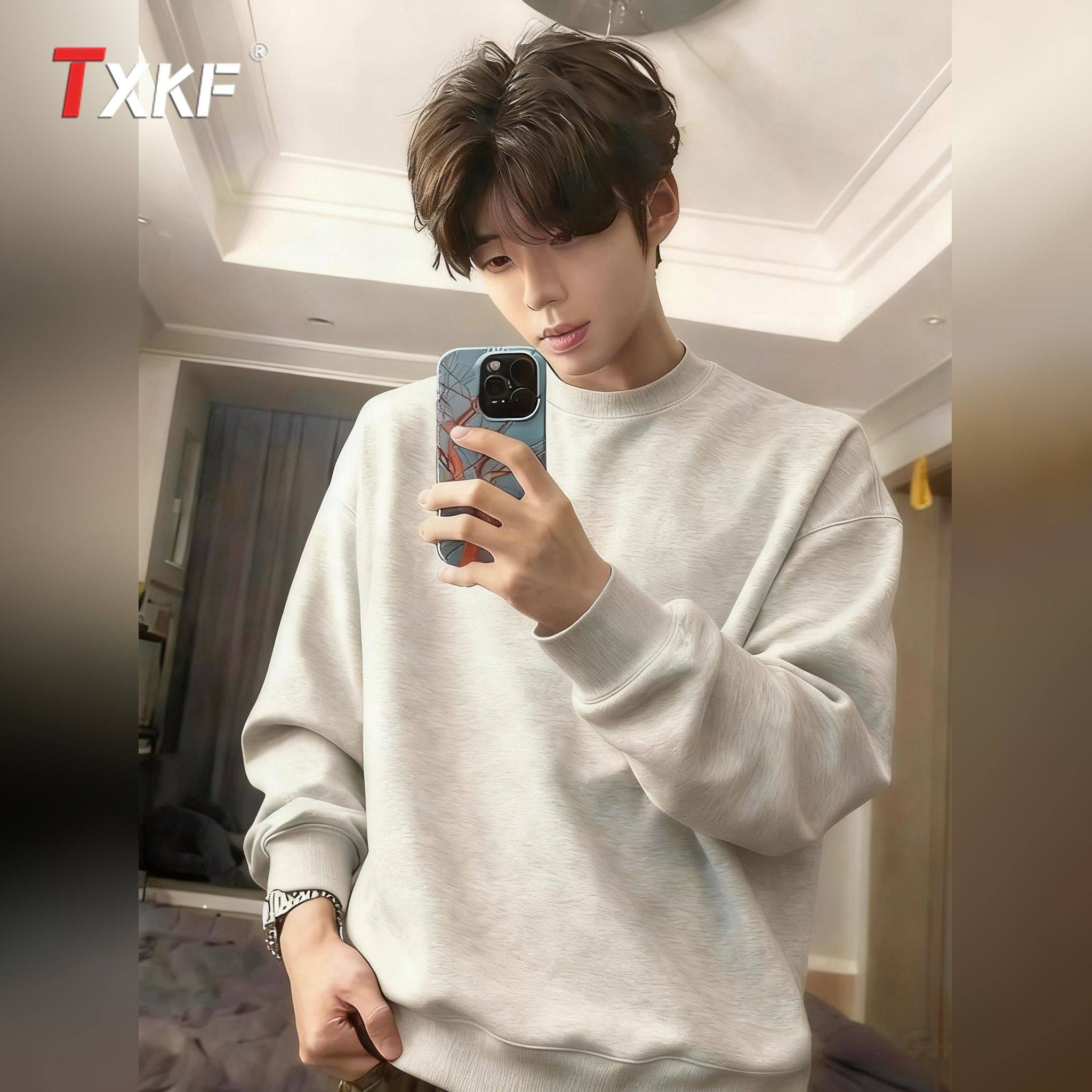 潮牌白花灰加绒男卫衣男士2025新款秋冬季长袖t恤内搭打底衫男款,男装,卫衣,淘宝优惠券,粉丝福利购,淘宝优惠卷