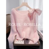女秋冬蝙蝠袖 法国Rouje Rosella美到醉心?蝴蝶结系带针织衫 上衣