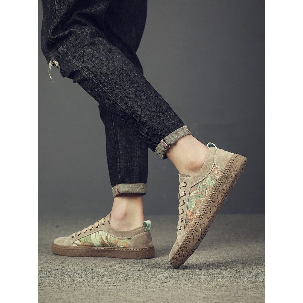 时尚品牌男鞋平底鞋底2025秋季新款透气休闲板鞋男薄韩式多功能帆