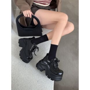 香港英伦风软底乐福鞋女2025秋冬新款厚底大头鞋小个子增高小皮鞋