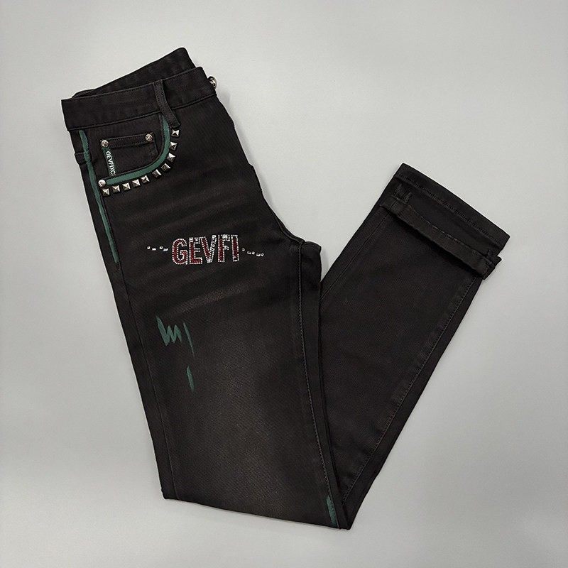 高级感黑色烫钻牛仔裤男秋冬新款手绘铆钉时尚潮流修身小脚长裤子,男装,牛仔裤,淘宝优惠券,粉丝福利购,淘宝优惠卷