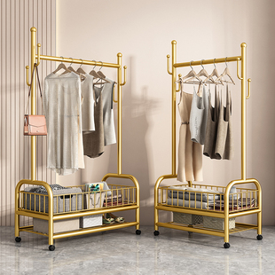 衣帽架家用卧室室内阳台简易双层可移动落地杆晾衣架收纳挂衣架子