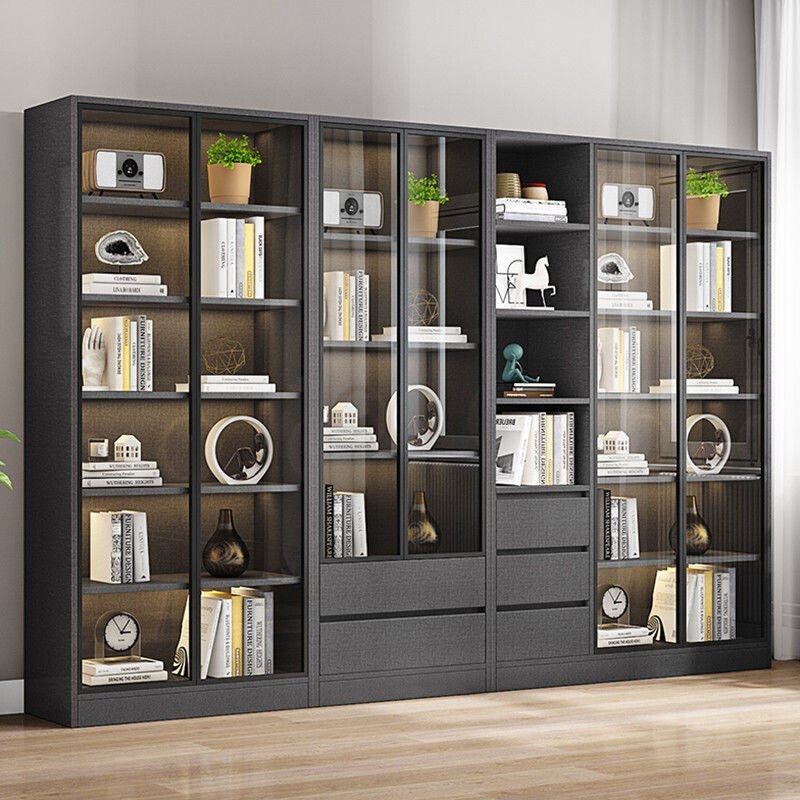 书柜木制玻璃门北欧简约靠墙办公室书房现代轻奢客厅置物架展示柜