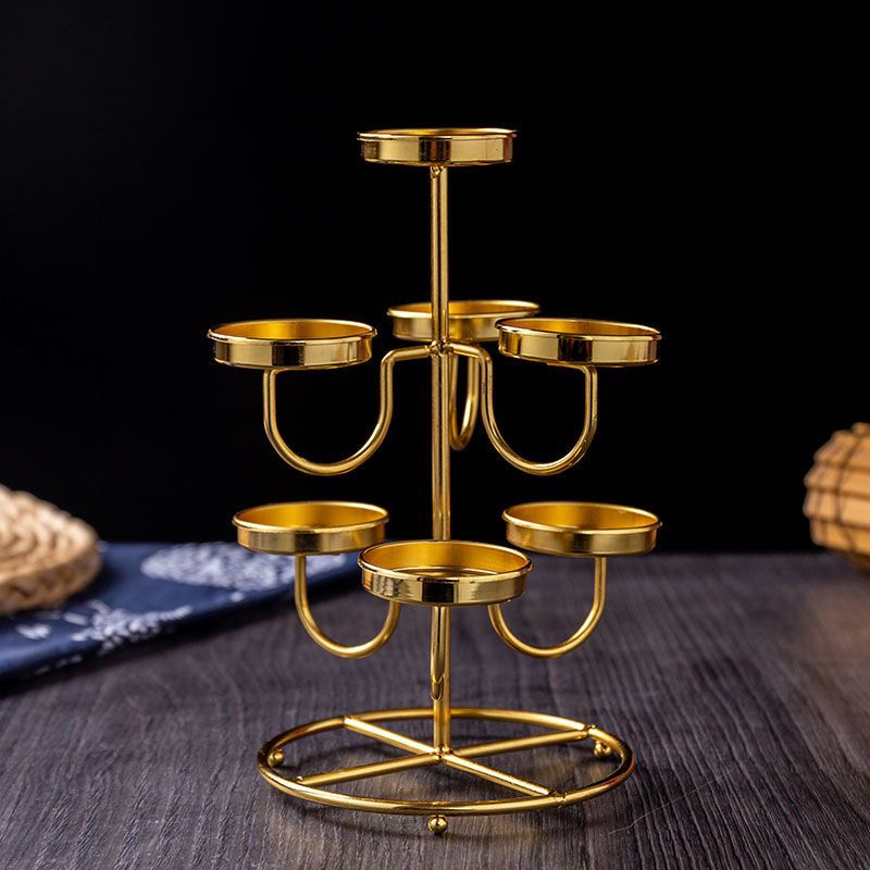 酥油供奉油灯三层七星灯架佛灯灯座莲花供灯蜡烛台长明灯底座合金