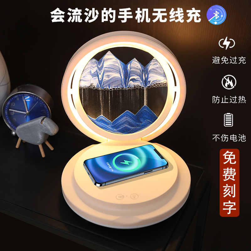 流沙画沙漏摆件床头小夜灯创意线充桌面音响装饰结婚生日礼物图片
