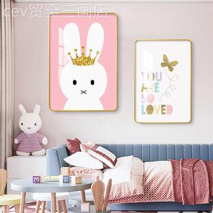 网红创意儿童房室饰画卧床头挂可爱动物男装 房间壁孩画北画欧背景