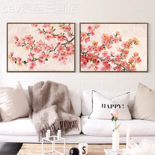 网红正版樱花代简约发背景墙中装幅饰画现新式餐厅壁画沙单水彩画