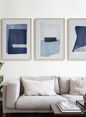 网红简约客厅装饰画画侘寂风抽象三联挂代沙发现背景画金墙属壁画