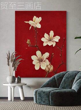 网红兰花简约客厅厅装玉饰画抽卧象艺术室花卉红色景背墙玄关餐挂