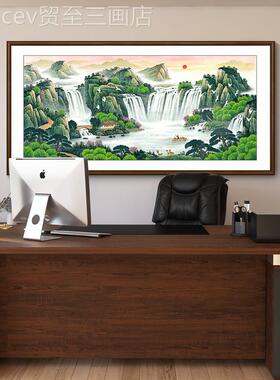 网红老办公室挂画国画聚板风财水画客厅沙背景发墙装饰画靠茶室山