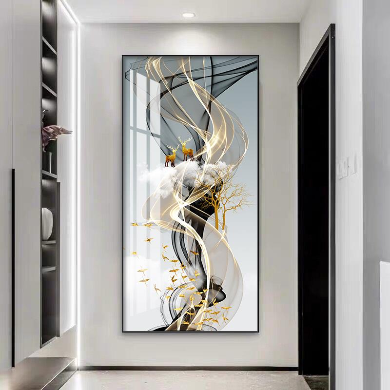 定做壁入门玄关装饰画画版画廊过道现代简约北欧玄装饰走晶瓷竖挂图片