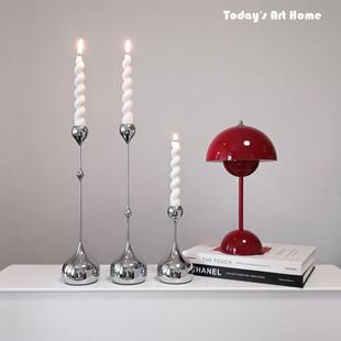 现代极简轻奢烛台银色高颜值法式餐厅节日酒会浪漫装饰金属摆件