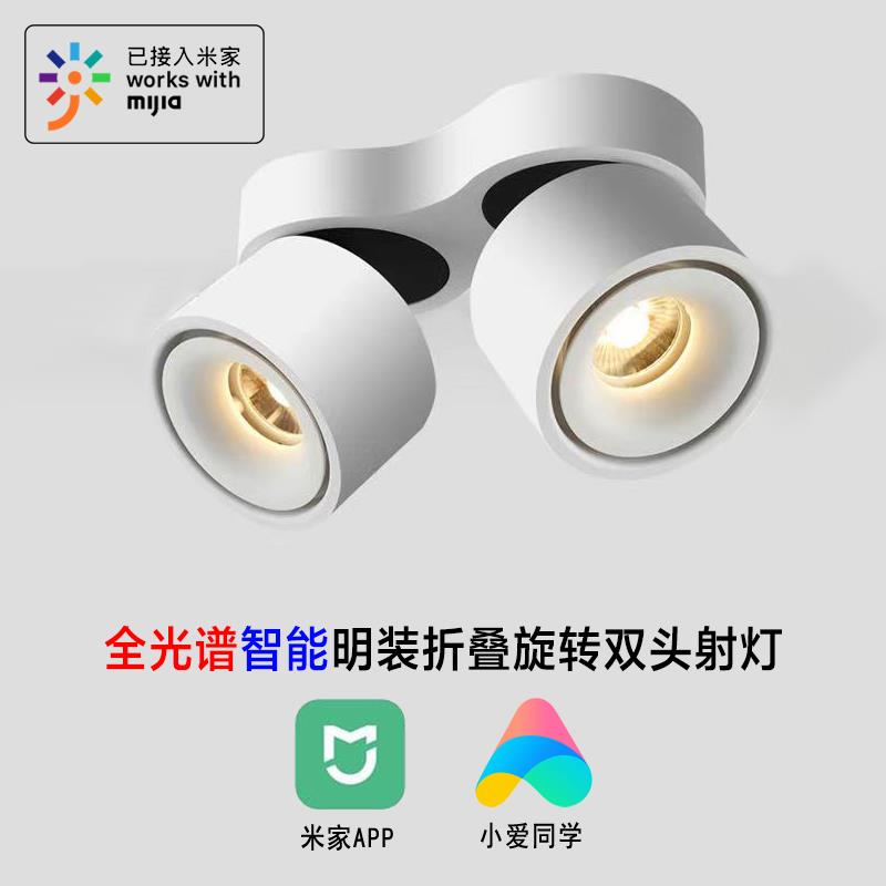 全光谱语音智能明装双头射灯客厅卧室免开孔折叠旋转防眩无主灯