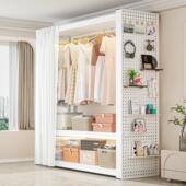 家用落地双层挂衣架开 放式 角钢货架衣柜儿童卧室衣帽架简易置物