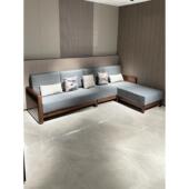 全实木沙发现代极简主义客厅家具核桃角组合木制小公寓二或三人直