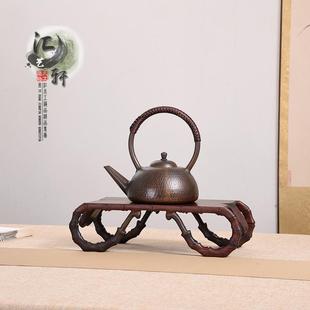 实木大红酸枝长方竹节书卷底座微型盆景茶壶新中式木托摆件展示架