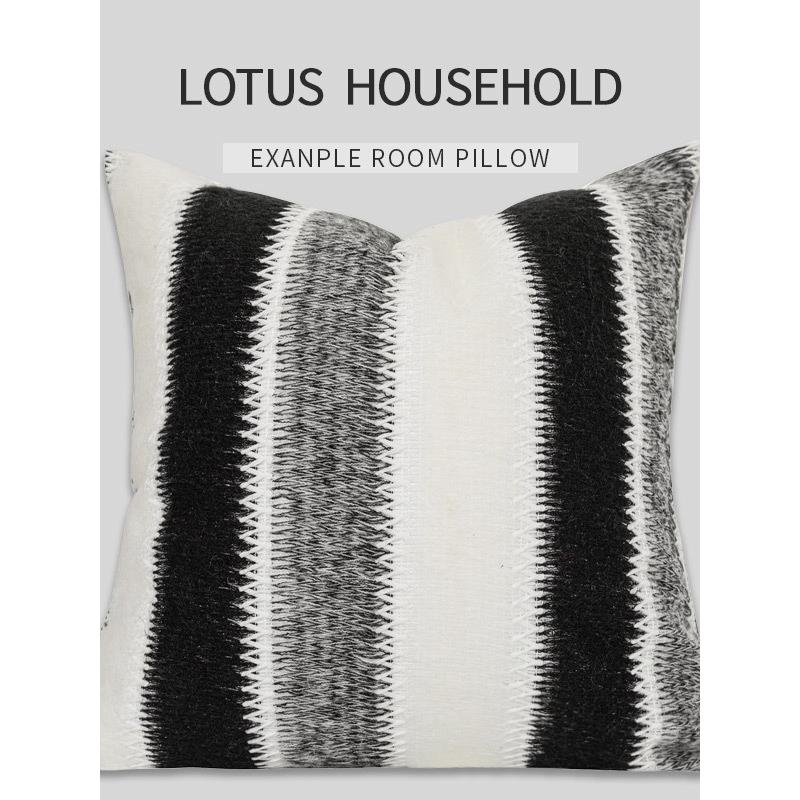 酒店样板间拼接条纹现代简约客厅轻奢黑白灰抱枕套靠背垫沙发