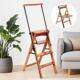 意大利进口可折叠木梯家用伸缩防滑四阶梯子两用梯椅4阶木爬梯