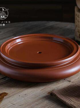 归景丨扁圆丨潮州朱泥茶盘紫砂手拉茶船复古工夫茶茶台圆形干泡台