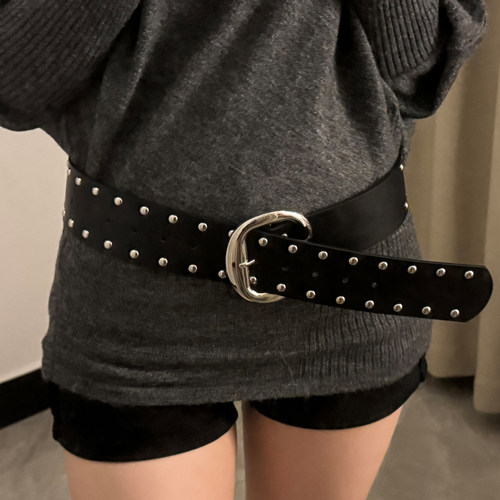 复古美式重工宽版腰带女时尚小众设计感辣妹百搭皮带配饰显瘦腰封