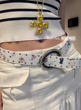 韩版小众设计铆钉腰带女可爱多巴胺小熊印花宽皮带高级感俏皮配饰