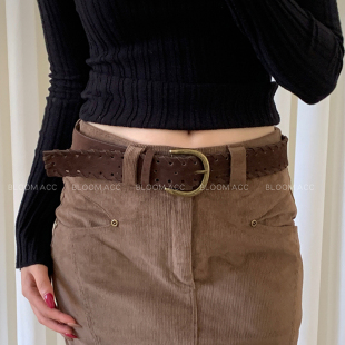复古磨砂绒面腰带女秋冬新款 带配饰 高级感美拉德色百搭皮革皮带裤