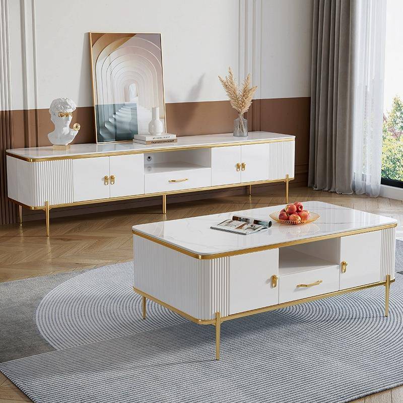 网现代简约茶几LOI电视柜组合小极户型轻奢储岩板客厅简红白色物