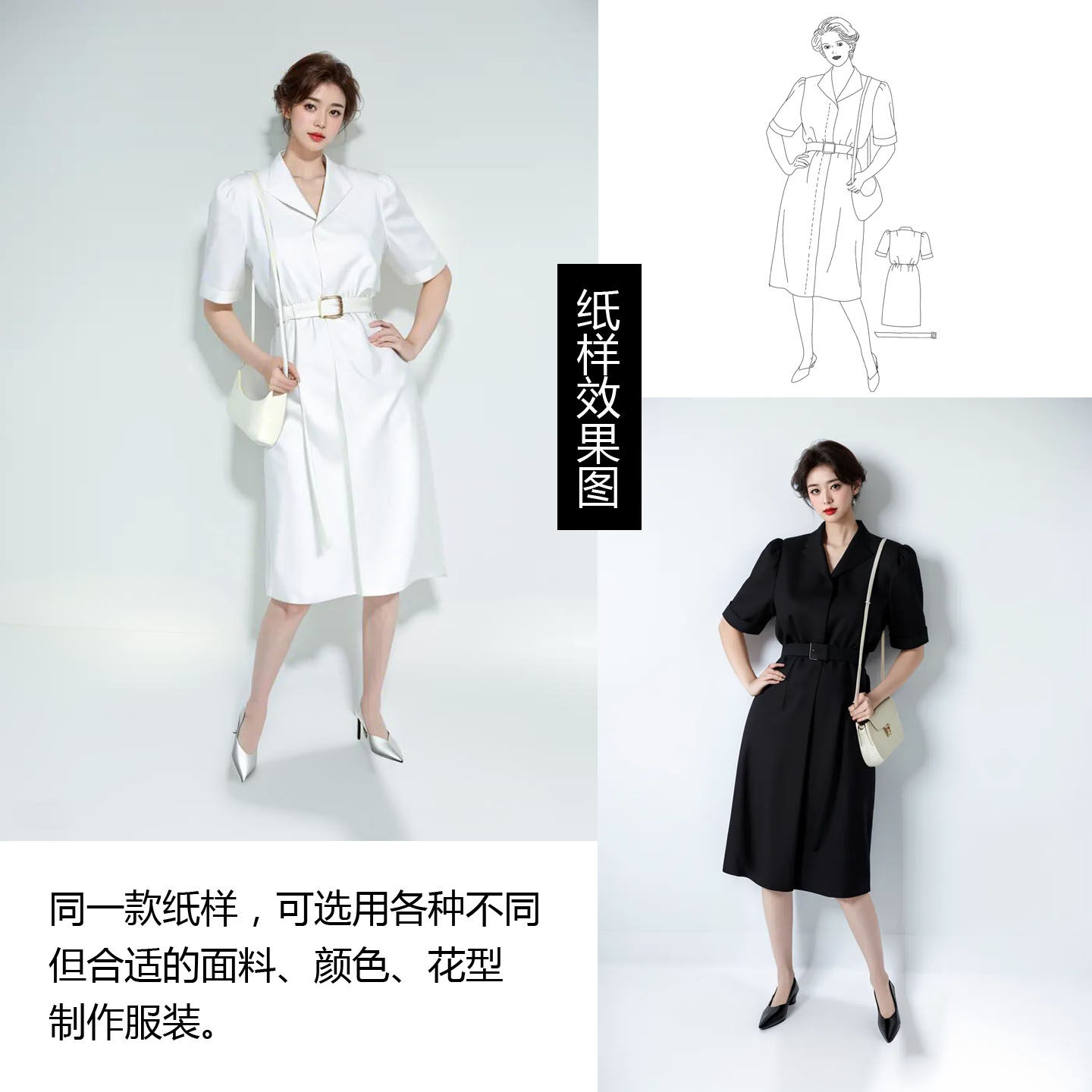 富有朝气的白领式连衣裙(中老年服装)  纸样