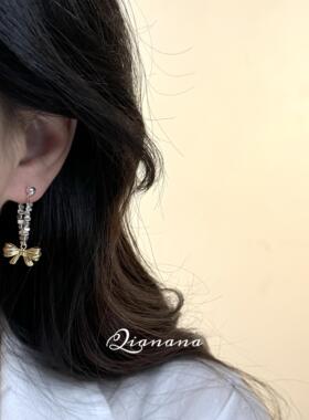 Qianana冷淡风碎银子蝴蝶结耳饰