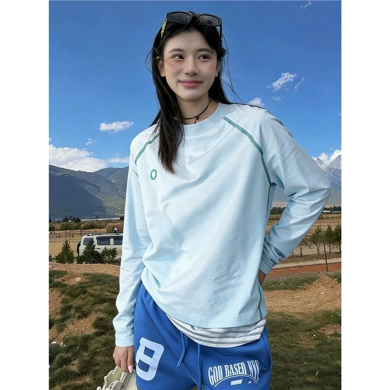 冰川蓝健身运动长袖t恤男女夏季户外防晒速干衣美式羽毛球骑行服