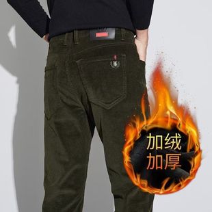 秋冬款灯芯绒裤子男士冬季外穿加绒条绒男裤灯草绒休闲裤直筒长裤