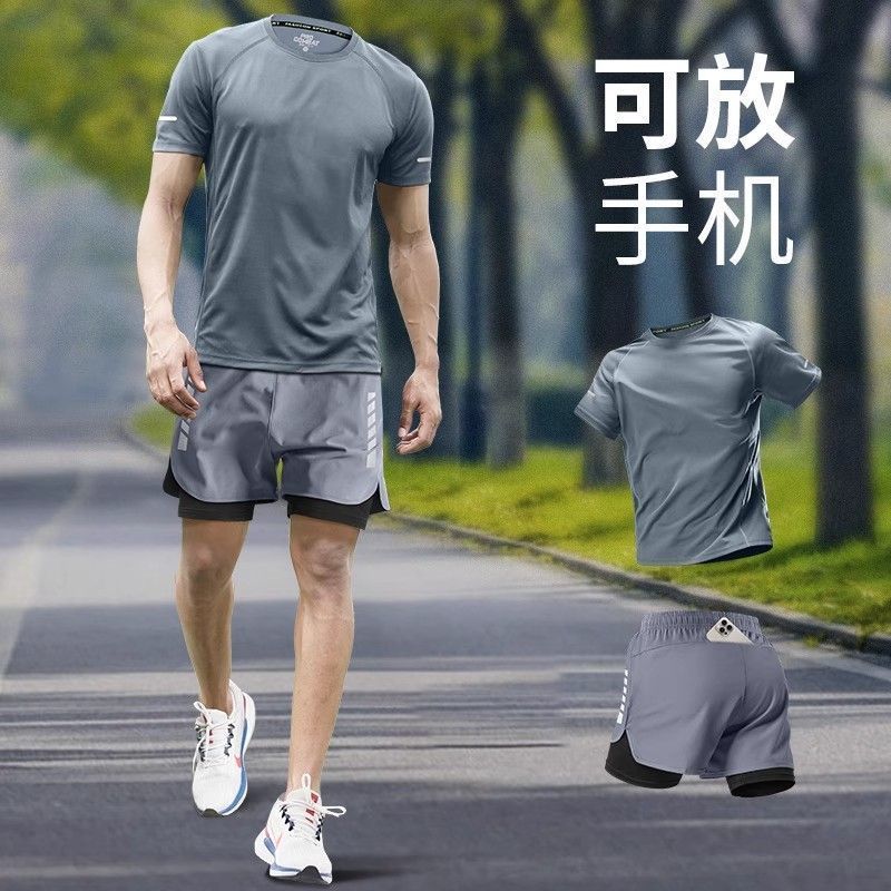 运动套装男跑步短裤健身衣服夏季速干短袖t恤马拉松专业训练装备
