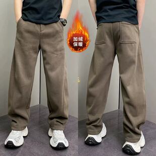 纯色直筒卫裤 春秋加绒加厚时尚 韩版 男士 高级感 简约百搭弯刀休闲裤