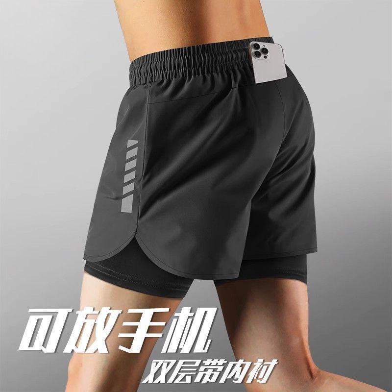 跑步短裤男可放手机运动三分裤速干带内衬夏季专业马拉松健身训练