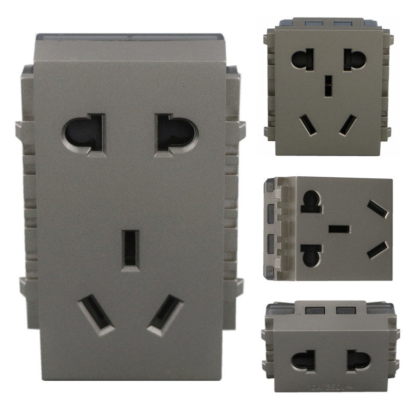 深灰色大五孔模块插座二三孔配件10A 小5眼墙壁面板插座芯子128型,3C数码配件,USB多功能数码宝,淘宝优惠券,粉丝福利购,淘宝优惠卷