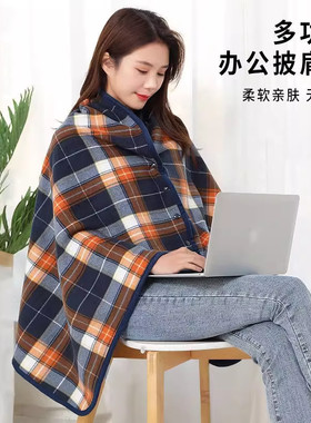 多功能带扣披肩毛毯暖身加厚冬季办公室午睡保暖两用毛绒披肩斗篷