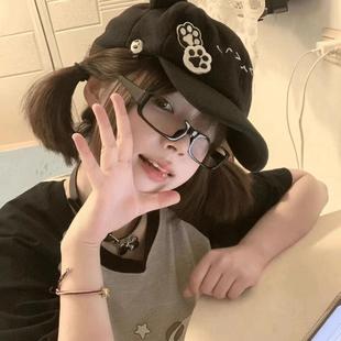短发甜妹猫猫耳贴布补丁棒球帽女死宅模拟器帽子鸭舌帽亚比萌宅系